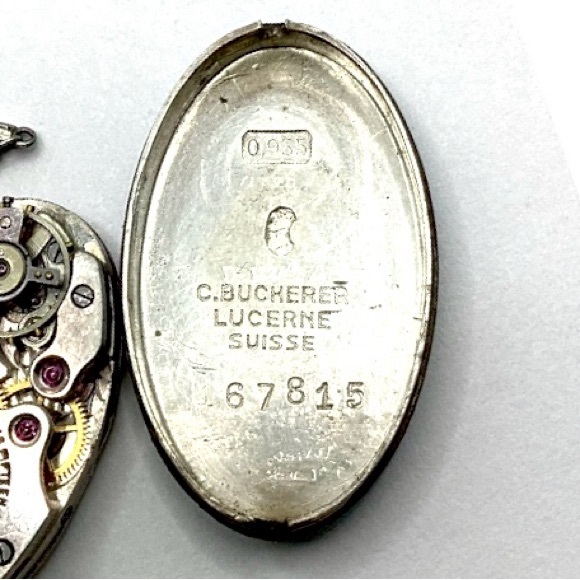 SALE Antique C. Bucherer Lucerne Suisse .955 Silver 15J Guilloche Watch Pendant - Picture 9 of 15